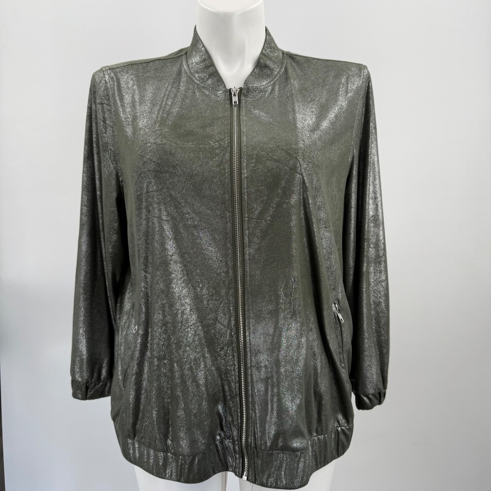 Chico's Metallic Bomber Jacket Full Zip Women's Size XL (Chico's 3)